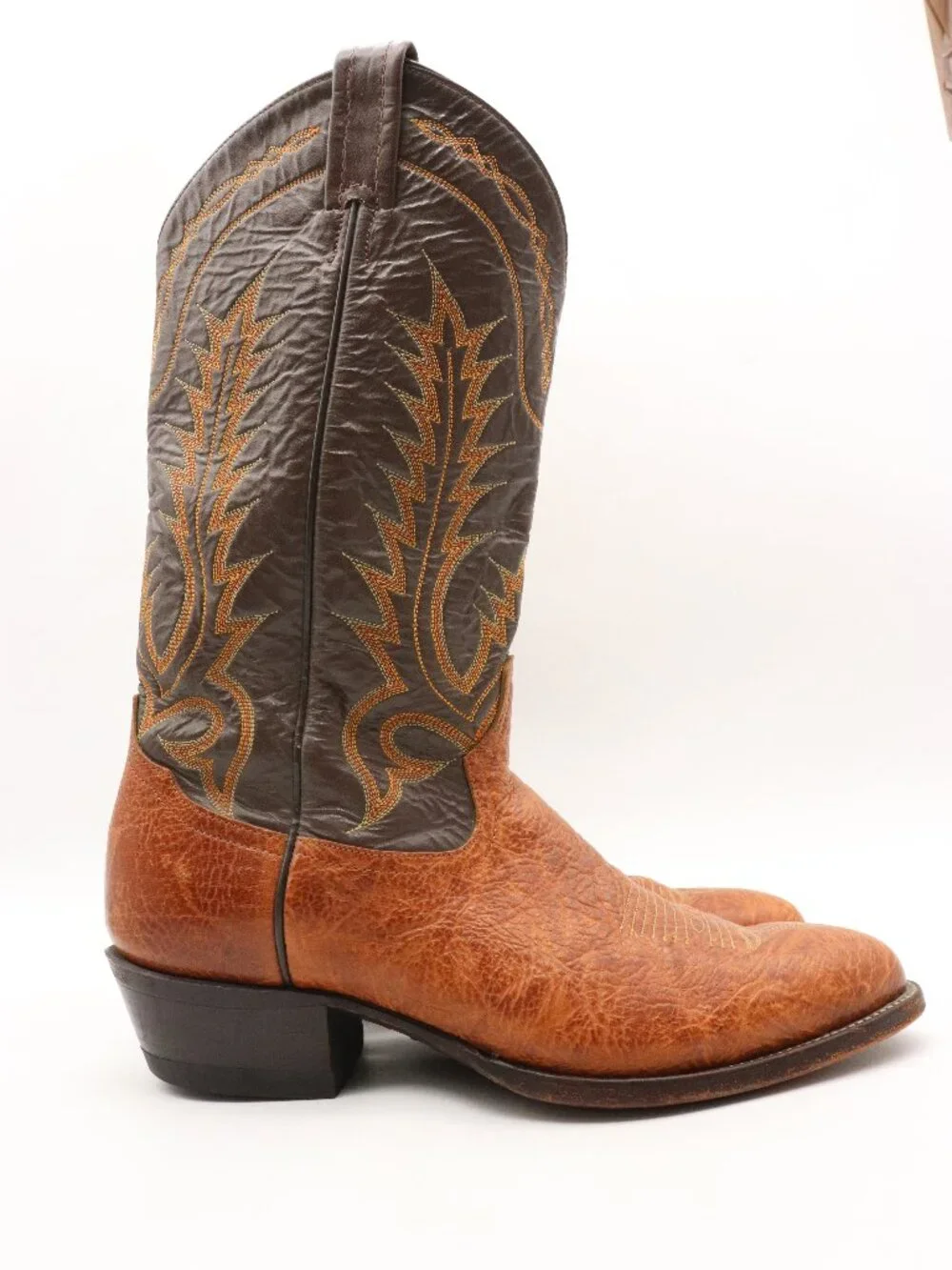 Vintage Tony Lama Shrunken Shoulder Men's 9.5 D Brown Cowboy Boot Leather